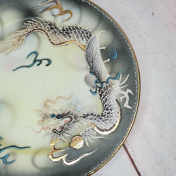 Vintage Hand Painted Japanese Moriage Black Dragon Ware Plate Saucer - Picture 2 of 11